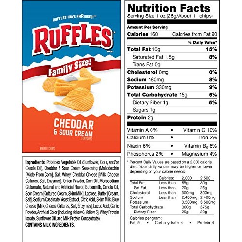 Ruffles Cheddar And Sour Cream Potato Chips, 8.5Oz Pack Of 3