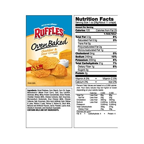 Ruffles Oven Baked Potato Crisps, Cheddar &Amp; Sour Cream, 1.125 Oz
