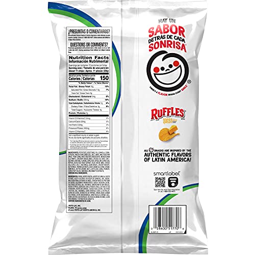 Ruffles Potato Chips, Queso, 8Oz Bag