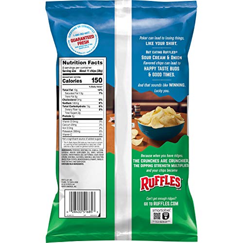 Ruffles Potato Chips Sour Cream Onion 8Oz Bag, Cheddar Cheese, 8 Ruffles Potato Chips Sour Cream Onion 8Oz Bag, Cheddar Cheese, 8