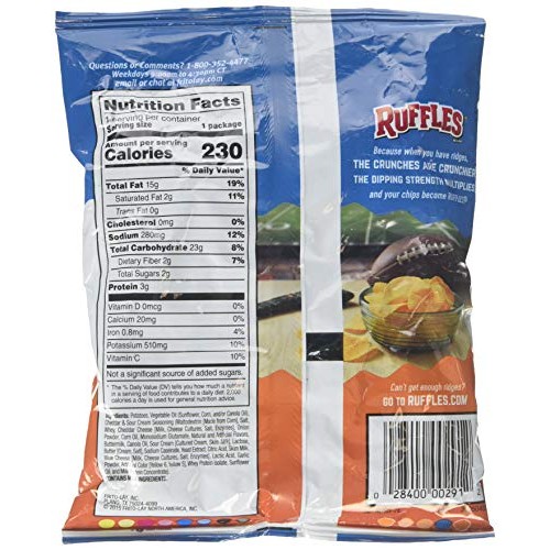Ruffles Ridged Potato Chips, Cheddar &Amp; Sour Cream, 1.5 Oz