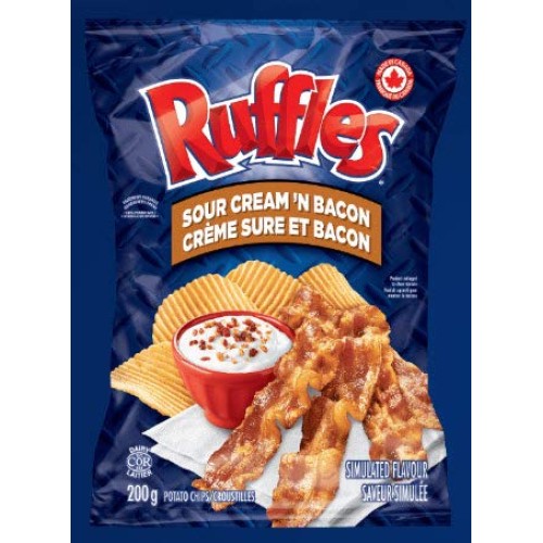 Ruffles Sour Cream And Bacon Chips, 200G Bag {Imported From Canada}
