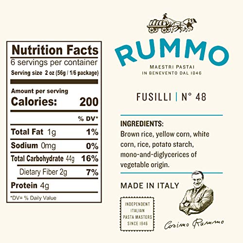 Rummo Italian Pasta Gf Fusilli No.48, Always Al Dente, Certified