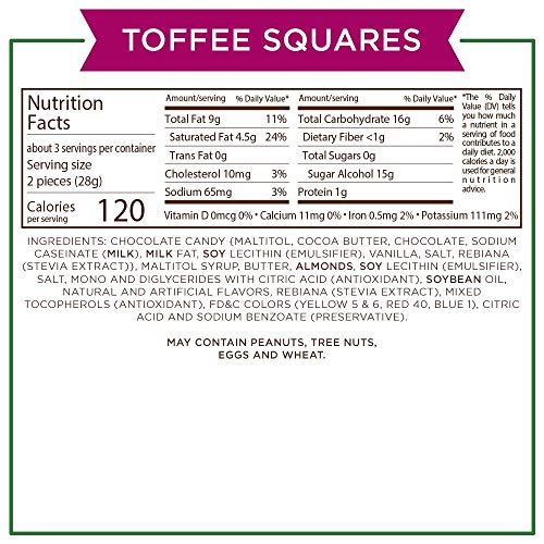 Russell Stover Sugar Free Toffee Squares With Stevia, 3 Ounce Ba