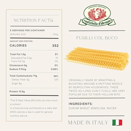 Rustichella d'Abruzzo Fusilli col Buco 17.6oz (Pack of 2)- Class...