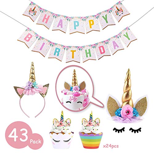 Unicorn Birthday Party Supply Including Unicorn Horn Cake Topper