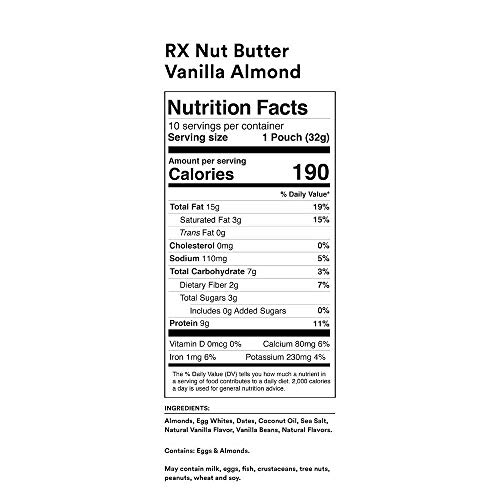 Rx Nut Butter, Vanilla Almond Butter, 1.13 Ounce Pack Of 10