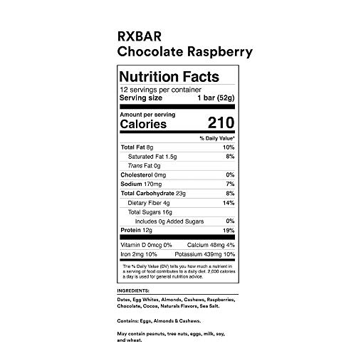 Rxbar, Chocolate Raspberry, Protein Bar, 1.83 Ounce Pack Of 12