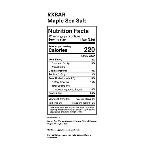 Rxbar, Maple Sea Salt, Protein Bar, 1.83 Ounce Pack Of 12, Hig