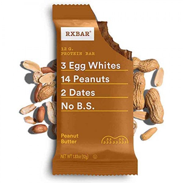 RXBAR, Peanut Butter, Protein Bar, 1.83 Ounce Pack of 12, High...