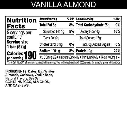 RXBAR Protein Bars, 12g Protein, Gluten Free Snacks, Vanilla Alm...
