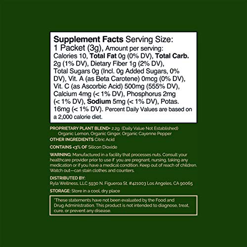 Ryla - Ginger Lemon Cayenne Juice Shot Superfood Powder - 500Mg