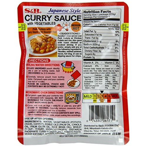 S&B Curry Sauce with Vegetables Medium Hot, 7.4-Ounce Pack of 5