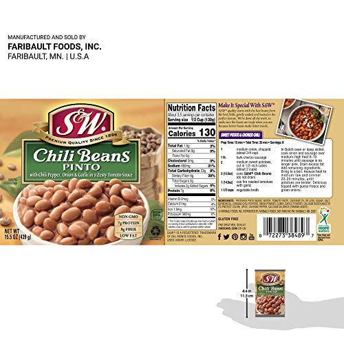 S&Amp;W - Pinto Chili Beans - Canned Beans - 15.5 Ounce Can Pack Of