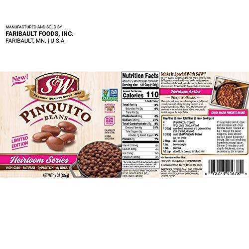 S &Amp; W • Canned Pinquito Beans 12 Pack, Vegan, Non-Gmo, Natural