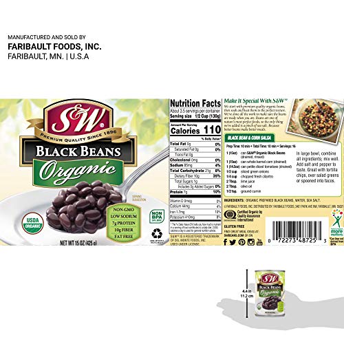 S&Amp;W - Organic Black Beans - Canned Beans - 15 Ounce Can Pack Of