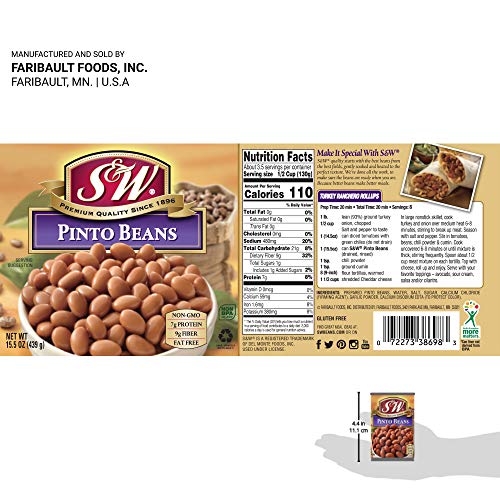 S&Amp;W - Pinto Beans - Canned Beans - 15.5 Ounce Can Pack Of 12