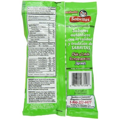 Sabritas Salt And Lime Peanuts, 7-Ounce Pack Of 6 Sabritas Salt And Lime Peanuts, 7-Ounce Pack Of 6