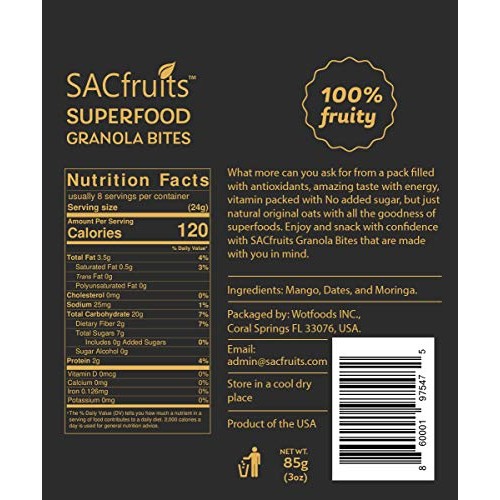 Sacfruits Superfood Granola Energy Bites. Keto-Friendly, Paleo-F