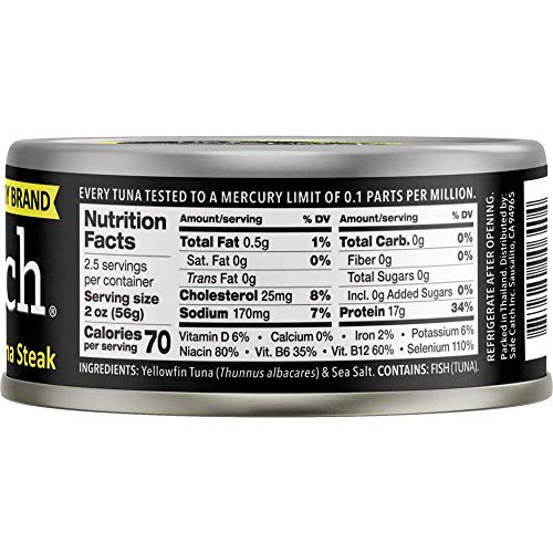 Safe Catch Ahi, Lowest Mercury Solid Wild Yellowfin Tuna Steak,