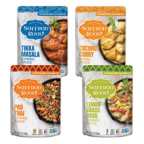 Saffron Road Simmer Sauce Variety Pack, 7 Ounce Pack of 4 Non-...