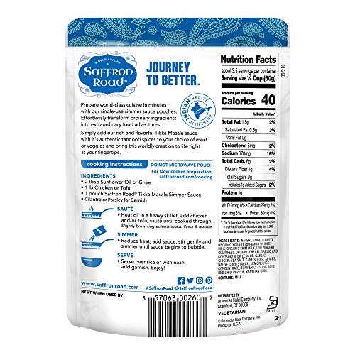 Saffron Road Tikka Masala Simmer Sauce - Non-Gmo, Gluten Free, H