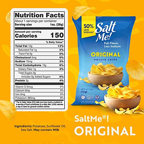 SaltMe! Original Better For You Potato Chips - 6ct 5oz Bags - 50...