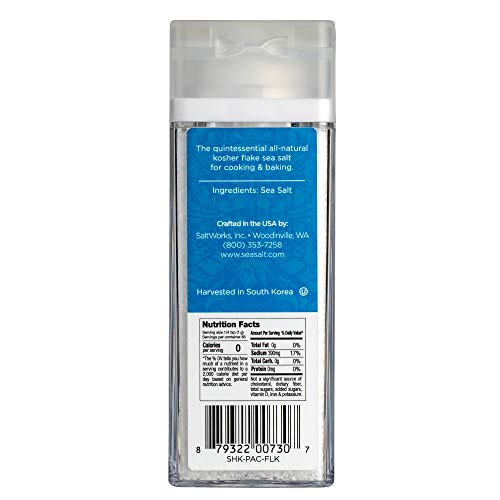 Saltworks Pacific Blue Kosher Flake Sea Salt, Artisan Shaker Jar