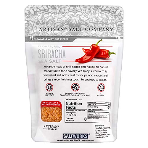 Saltworks Natural Fusion Sriracha Flavored Sea Salt, Artisan Zip