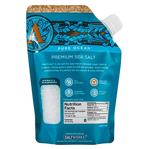 Saltworks Premium Sea Salt, Coarse, Artisan Pour Spout Pouch, Pu