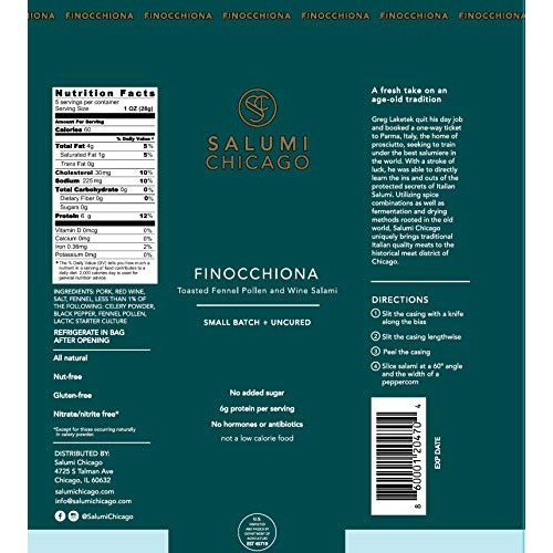 Salumi Chicago Artisan Salami Finocchiona - Uncured, Gluten Fr