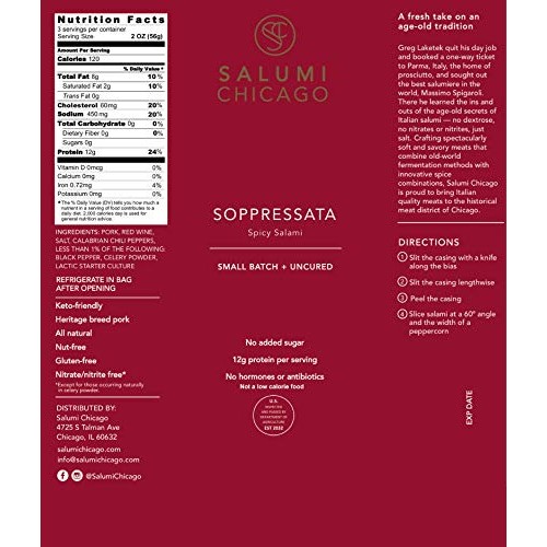 Salumi Chicago Artisan Salami Soppressata - Uncured, Gluten Fr