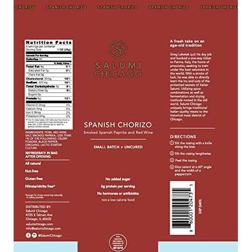 Salumi Chicago Artisan Salami Spanish Chorizo - Uncured, Glute