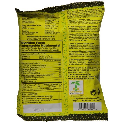 Samai Plantain Chips Lime 2.5 Oz Pack Of 15
