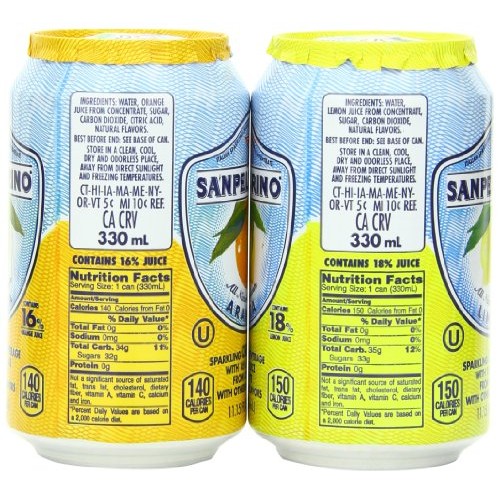San Pellegrino Sparkling Beverage, Lemon, Orange Variety, 11.15