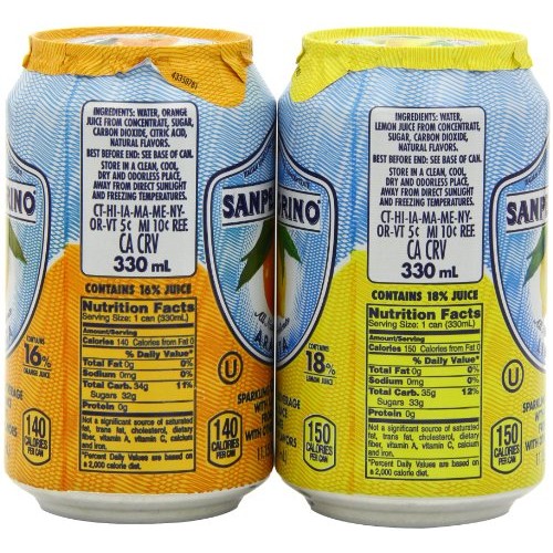 San Pellegrino Sparkling Beverage, Lemon, Orange Variety, 11.15