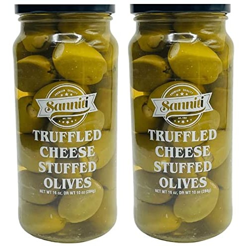 Sanniti Truffle Cheese Stuffed Greek Olives, Net Weight 16 Oz -