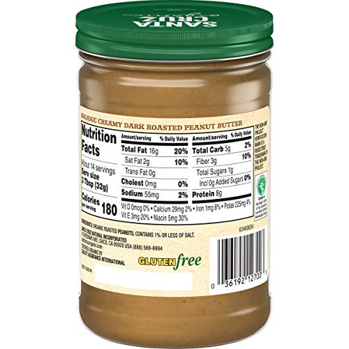 Santa Cruz Organic Peanut Butter, Dark Roasted, Creamy, 16 Ounces