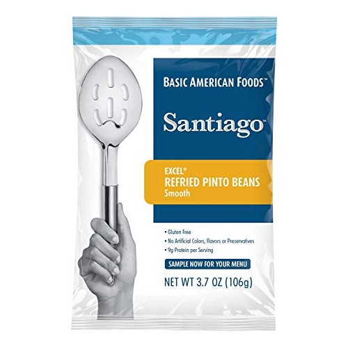 Santiago Refried Beans, Excel Smooth, 3.7 Oz Pouches, Pack Of 10
