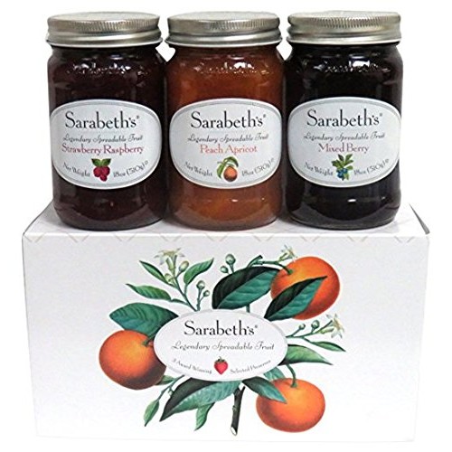 Sarabeths 3 Jar Set, Peach Apricot, Strawberry Raspberry, And M