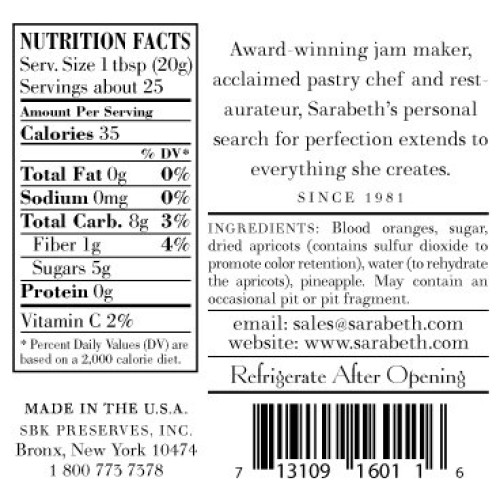 Sarabeths Blood Orange Marmalade, 18 Ounce
