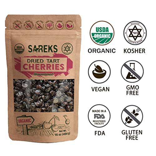 Organic Dried Tart Cherries Unsweetened - No Sugar - No Oil, Uns...