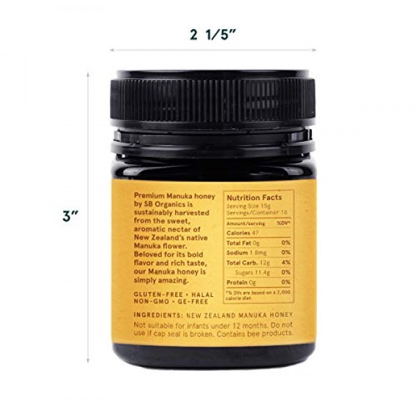 SB Organics Manuka Honey MGO 400+ - 8.8 oz Jar of Raw Unfiltered...