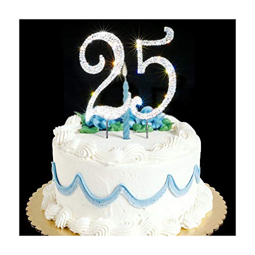 25 Cake Topper | Premium Bling Rhinestone Diamond Gems | Birthda