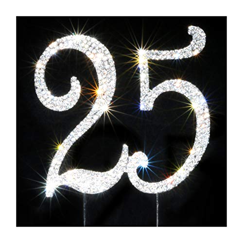 25 Cake Topper | Premium Bling Rhinestone Diamond Gems | Birthda