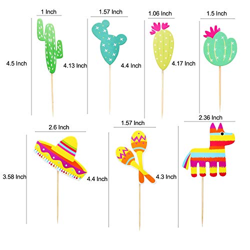 42 Pcs Mexican Fiesta Cupcake Toppers Decoration, Cactus Donkey