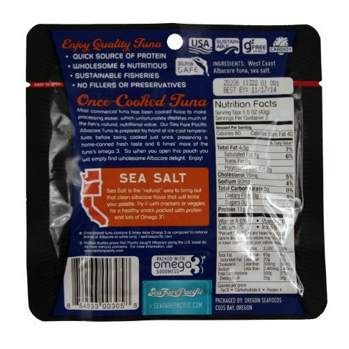 Sea Fare Pacific Wild Caught Albacore Tuna,Salt Sport Pouch, 3 O