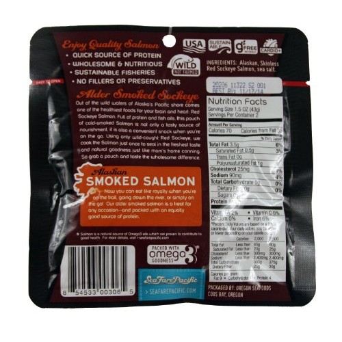 Sea Fare Pacific Wild Caught Smoked Sockeye Salmon Sport Pouch,