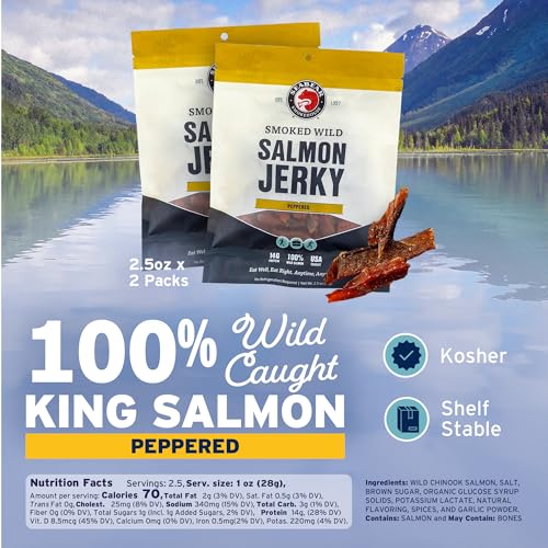 SeaBear Peppered Wild King Salmon Jerky 2-Pack Smoked Salmon Jer...