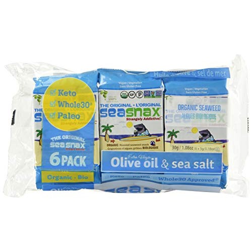 Seasnax Organic Olive Oil Seaweed Snack, 0.18 Oz Pack Of 6